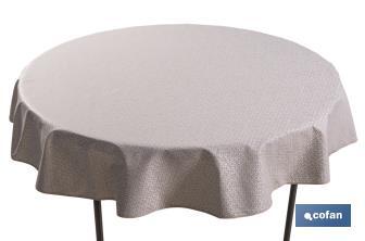 Mantel redondo antimanchas confeccionado en Jacquard con tejido resinado | Diseño de pétalos sobre beige | Materiales: 50% algodón y 50% poliéster | Diferentes medidas - Cofan