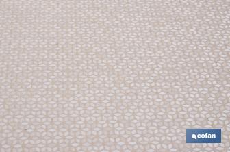 Mantel redondo antimanchas confeccionado en Jacquard con tejido resinado | Diseño de pétalos sobre beige | Materiales: 50% algodón y 50% poliéster | Diferentes medidas - Cofan