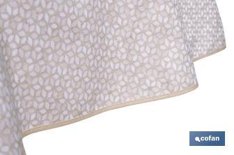 Mantel redondo antimanchas confeccionado en Jacquard con tejido resinado | Diseño de pétalos sobre beige | Materiales: 50% algodón y 50% poliéster | Diferentes medidas - Cofan