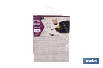 Mantel redondo antimanchas confeccionado en Jacquard con tejido resinado | Diseño de pétalos sobre beige | Materiales: 50% algodón y 50% poliéster | Diferentes medidas - Cofan