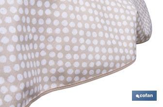 Mantel redondo antimanchas resinado con estampado de topos blancos | Materiales: 50% algodón y 50% poliéster | Diámetro: 1,40 m - Cofan