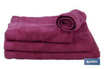 Drap de bain | Modèle Mar Rojo | Couleur Pourpre | 100 % Coton | Grammage 580 g/m² | Dimensions 100 x 150 cm - Cofan