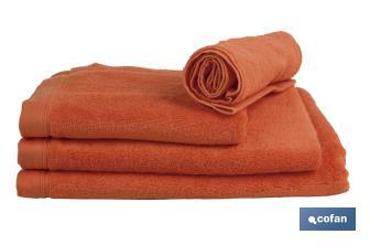 Toalla de Lavabo | Color Orange | Modelo Amanecer | 100 % Algodón | Gramaje 580 g/m² | Medidas 50 x 100 cm - Cofan