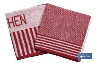 Pack of 2 tea towels | Size: 50 x 50cm | Red and white - Cofan