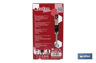 Mixeur Plongeant Électrique | Modèle Zahara | 800 W | Comprend Fouet en Acier et Verre Mélangeur de 1 L - Cofan