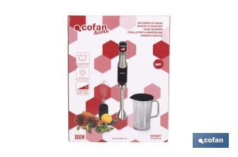 Mixeur Plongeant Électrique | Modèle Zahara | 800 W | Comprend Fouet en Acier et Verre Mélangeur de 1 L - Cofan