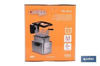 Friteuse Électrique | Modèle Riaza | Fabriqué en Acier Inoxydable Brossé | 2000 W | Capacité 3 L - Cofan