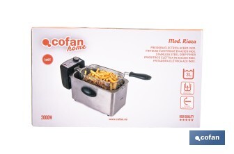 Friteuse Électrique | Modèle Riaza | Fabriqué en Acier Inoxydable Brossé | 2000 W | Capacité 3 L - Cofan