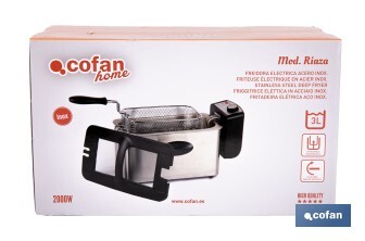 Friteuse Électrique | Modèle Riaza | Fabriqué en Acier Inoxydable Brossé | 2000 W | Capacité 3 L - Cofan