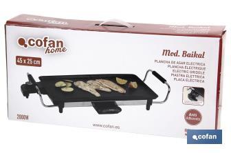 Electric grill pan | Baikal Model | Non-stick aluminium plate | Power: 2,000W | Size: 45 x 25 x 7cm - Cofan