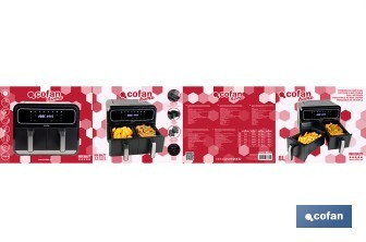 Freidora de aire dual | Pantalla táctil | 8 programas preestablecidos | Acabado inteligente | Capacidad: 8 litros | Potencia: 1700 W - Cofan