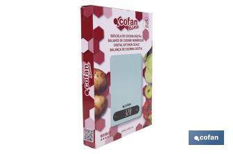 Balance de cuisine numérique disponible en 3 couleurs | Écran LED | 4 capteurs de haute précision - Cofan