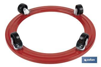 Suporte metálico com 4 rodas para botija de gás butano | Resistente até 50 kg | Adequado para botijas em cor vermelho - Cofan