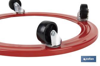 Suporte metálico com 4 rodas para botija de gás butano | Resistente até 50 kg | Adequado para botijas em cor vermelho - Cofan