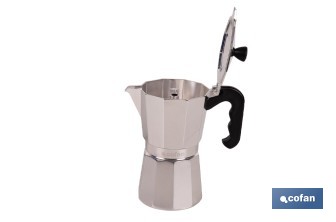 Cafetera italiana inducción | Material: aluminio | Mangos de nylon | Apta para todo tipo de fuegos | Disponible en diferentes capacidades - Cofan