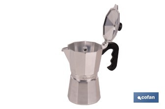 Cafetera italiana inducción | Material: aluminio | Mangos de nylon | Apta para todo tipo de fuegos | Disponible en diferentes capacidades - Cofan