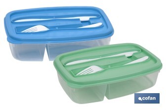 Rectangular lunch box with cutlery | 1.5-litre Capacity | Several Colours - Cofan