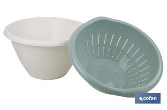 Set de Ensaladera y Escurridor de Verduras | Color: blanco y verde | Medida: 30 x 19 cm - Cofan