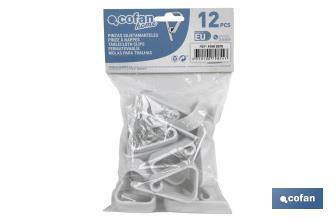 Pack de 12 Pinces pour maintenir les nappes | Fabriquées en plastique blanc | Clips fixe-nappe flexibles et solides - Cofan