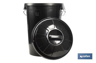 Poubelle avec couvercle et poignées métalliques | Capacité : 100 litres | Matériau : polypropylène | Couleur : noir - Cofan
