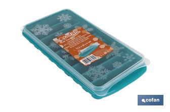 Rectangular ice cube tray with lid | Turquoise | Size: 12.5 x 26 x 4cm - Cofan