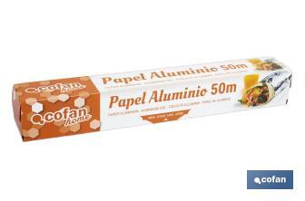 Papel de alumínio para uso doméstico | Medida 16, 30 ou 50 m | Largura 30 cm | Caixa com serra de corte | Antiaderente - Cofan
