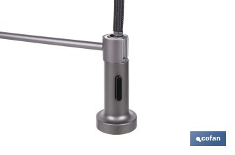Grifo de cocina monomando con rociador | Caño giratorio 360° | Cuerpo de latón | Medidas: ø5 x 48 x 22 cm | Disponible en gris antracita metalizado - Cofan
