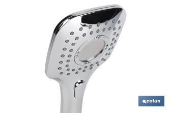 Chrome-plated hand-held shower head | Pushbutton with 3 spray modes | Size: 26 x 11cm - Cofan