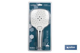 Chrome-plated hand-held shower head | White | 3 spray modes | Size: 24.5 x 12cm - Cofan