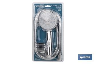 Shower kit | 5 Spray modes | Hand-held shower head + Shower hose + Bracket | Chrome-plated ABS - Cofan