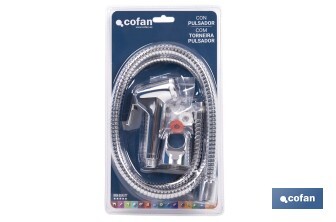 Kit de Torneira de Chuveiro Cromada | Botão de pressão + Cabide + Flexo | Fabricado em ABS Cromado - Cofan