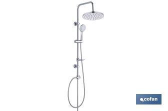 Round shower column | 5 Spray modes | Hand-held shower head + Shower hose + Sliding rail + Overhead shower head + Soap dish - Cofan