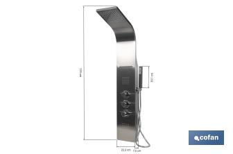 Panneau de douche avec 4 fonctions | Matériau : Acier inoxydable 304 | Poignée en laiton | Dimensions : 129 x 22,3 cm - Cofan