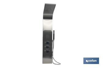 Panneau de douche avec 4 fonctions | Matériau : Acier inoxydable 304 | Poignée en laiton | Dimensions : 129 x 22,3 cm - Cofan