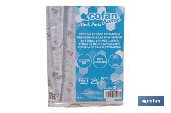 Cortina de Baño Impermeable con Estampado para Ducha | Diferentes tamaños | Incluye anillas - Cofan