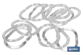 Anéis de cortina de chuveiro | Pack de 12 anéis | Anéis transparentes - Cofan