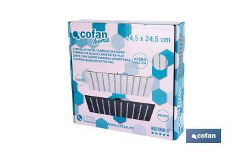 Cabezal de ducha cuadrado orientable | Diseño extrafino | Tecnología antical | Medidas: 24,5 x 24,5 cm | Disponible en acabado negro mate y en acero inoxidable - Cofan