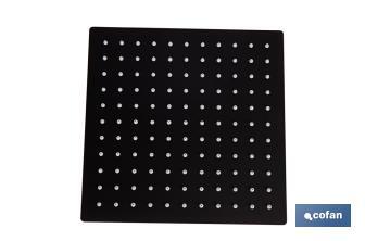 Cabezal de ducha cuadrado orientable | Diseño extrafino | Tecnología antical | Medidas: 24,5 x 24,5 cm | Disponible en acabado negro mate y en acero inoxidable - Cofan
