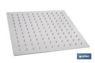 Cabezal de ducha cuadrado orientable | Diseño extrafino | Tecnología antical | Medidas: 24,5 x 24,5 cm | Disponible en acabado negro mate y en acero inoxidable - Cofan