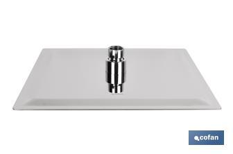 Cabezal de ducha cuadrado orientable | Diseño extrafino | Tecnología antical | Medidas: 24,5 x 24,5 cm | Disponible en acabado negro mate y en acero inoxidable - Cofan