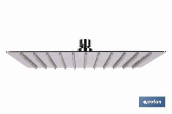 Cabezal de ducha cuadrado orientable | Diseño extrafino | Tecnología antical | Medidas: 24,5 x 24,5 cm | Disponible en acabado negro mate y en acero inoxidable - Cofan