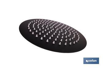 Cabezal de ducha redondo orientable | Diseño extrafino | Tecnología antical | Medidas: Ø24,5 cm | Disponible en acabado negro mate y en acero inoxidable - Cofan