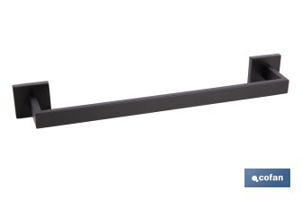 Toallero de baño negro mate | Material: acero inoxidable | Diseño cuadrado | Kit de fijación incluido | Medidas: 45 x 8 x 5,5 cm - Cofan