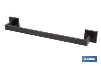Toallero de baño negro mate | Material: acero inoxidable | Diseño cuadrado | Kit de fijación incluido | Medidas: 45 x 8 x 5,5 cm - Cofan