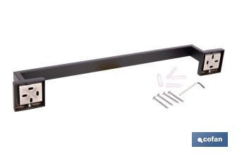 Toallero de baño negro mate | Material: acero inoxidable | Diseño cuadrado | Kit de fijación incluido | Medidas: 45 x 8 x 5,5 cm - Cofan