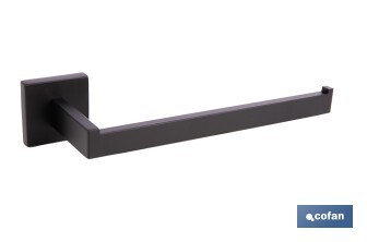 Toallero de baño negro mate | Material: acero inoxidable | Diseño cuadrado | Kit de fijación incluido | Medidas: 27 x 8 x 5,5 cm - Cofan
