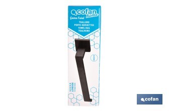 Toallero de baño negro mate | Material: acero inoxidable | Diseño cuadrado | Kit de fijación incluido | Medidas: 27 x 8 x 5,5 cm - Cofan