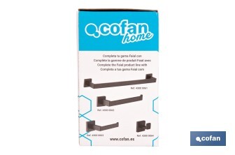 Portarrollos negro mate | Material: acero inoxidable | Diseño cuadrado | Kit de fijación incluido | Medidas: 16 x 8 x 5,5 cm - Cofan
