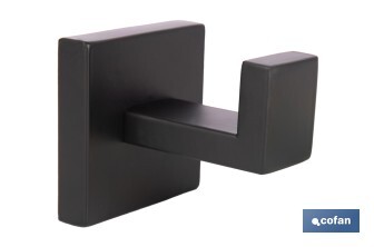 Percha negra mate | Material: acero inoxidable | Diseño cuadrado | Kit de fijación incluido | Medidas: 5,5 x 6 x 5,5 cm - Cofan