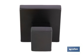 Percha negra mate | Material: acero inoxidable | Diseño cuadrado | Kit de fijación incluido | Medidas: 5,5 x 6 x 5,5 cm - Cofan